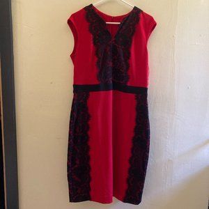 Gabby Skye Womens Red Lace Sleeveless Knee-Length Party Holiday Dress Size 14